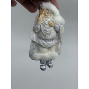 Christmas Santa With Squirrel Silver Sparkle Ornament